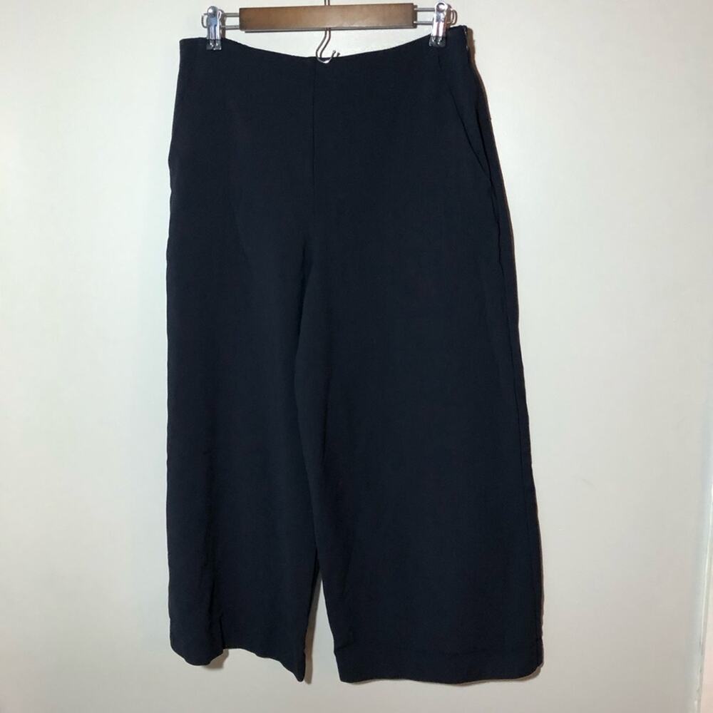 Oska super wide leg crop pants womens 3 navy blue artsy trousers lagenlook